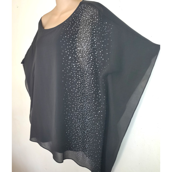 Easywear Chicos Embellished Top Sz 3-14 /16 Assymetrical Gray Bling Batwing NWT - Picture 2 of 16